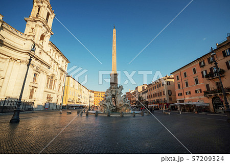 Egyptian obelisk, Navona Square in the morning, 57209324