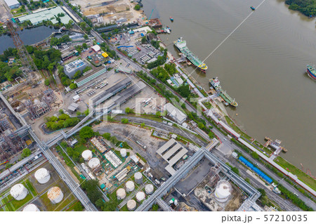 Aerial view of petrochemical oil refinery and sea 57210035