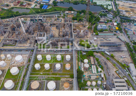 Aerial view of petrochemical oil refinery and sea 57210036