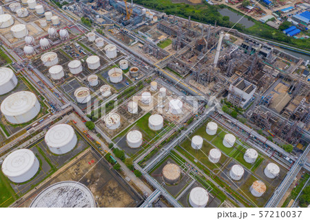 Aerial view of petrochemical oil refinery and sea 57210037
