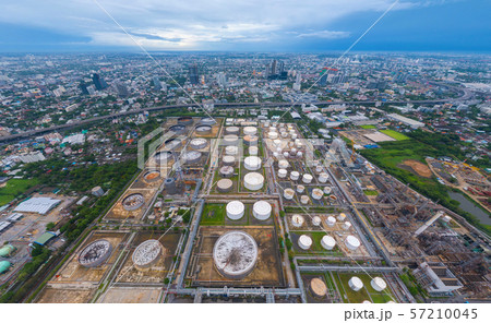 Aerial view of petrochemical oil refinery and sea Aerial view of petrochemical oil refinery and sea 57210045