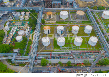 Aerial view of petrochemical oil refinery and sea 57210054
