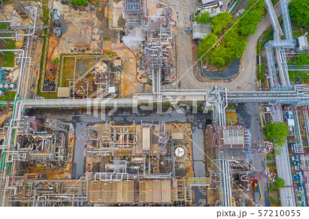 Aerial view of petrochemical oil refinery and sea 57210055