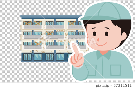 古いアパートと作業着の作業員 57211511