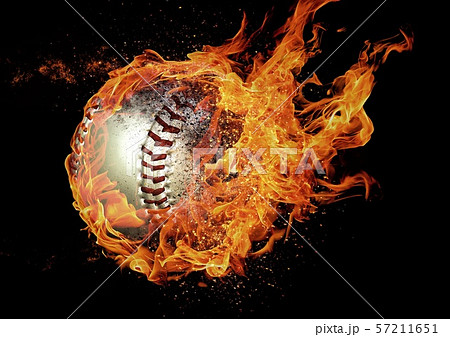 炎に包まれた野球ボールのイラスト素材