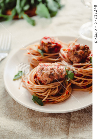 Original Italian Spaghetti With Meatballs In Tomato Sauce Original Italian Spaghetti With Meatballs In Tomato Sauce 57212249