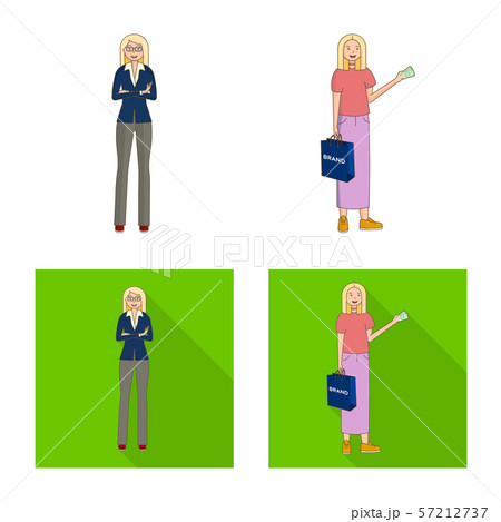 Vector illustration of posture and mood icon. Set of posture and female stock symbol for web. 57212737