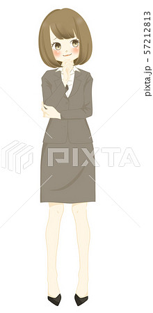 スーツ 頬を赤めにやける女性のイラスト素材