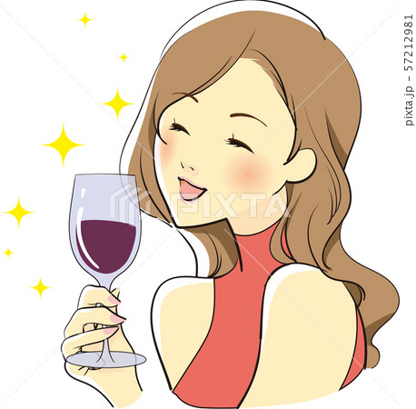 楽しくワインを飲む女性のイラスト素材