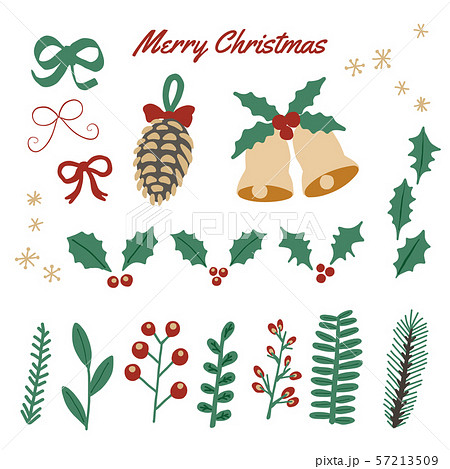クリスマスと冬の植物のパーツ素材セットのイラスト素材