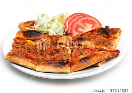 Pita with meat and vegetables in plate isolated Pita with meat and vegetables in plate isolated 57214525