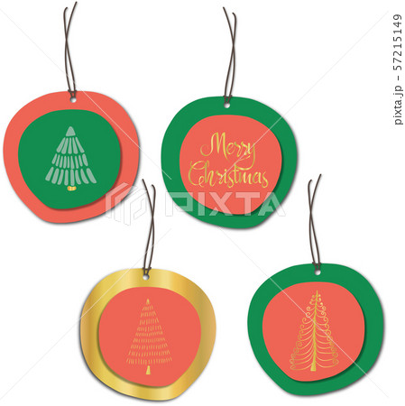 Christmas paper gift tags vector set with round shapes hand drawn elements in red green and metallic 57215149