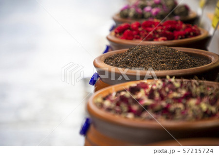 Market with different types of natural organic tea. Oriental bazaar. Market with different types of natural organic tea. Oriental bazaar. 57215724