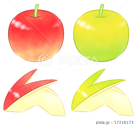 赤黄リンゴとリンゴうさぎのイラスト素材
