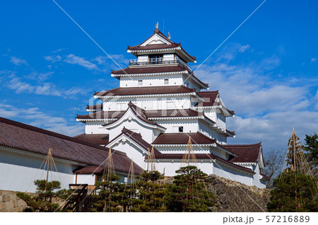 Aizu Wakamatsu Tsuruga Castle under winter blue 57216889