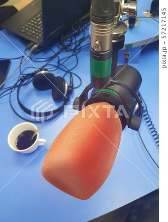 Close up photo of the microphone at radio station 57217145