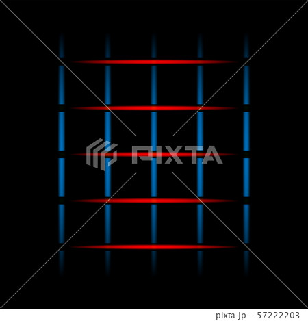 3d blue and red fading neon light elements, lines, dots, grid on black background. Futuristic abstract pattern. 57222203