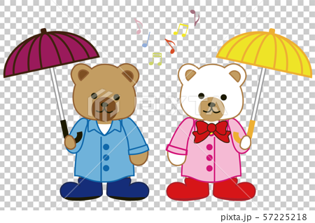 傘を持ったかわいいクマの男の子と女の子のイラスト素材