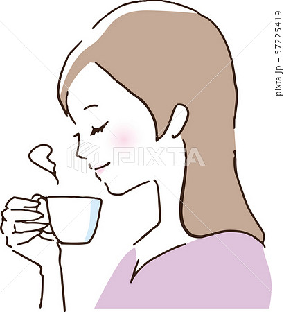 コーヒーまたはお茶を飲み休憩する女性のイラスト素材