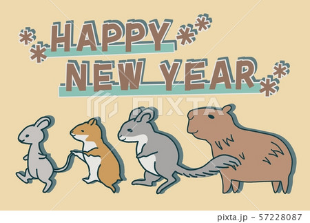 あつまれネズミ 年賀状テンプレート イラストのイラスト素材