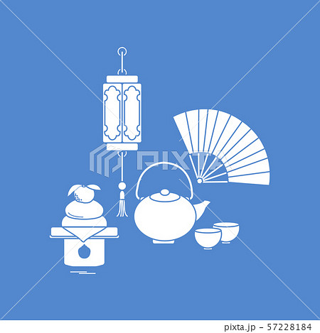 Chinese Lantern Kettle Cups Fan Kagami Mochiのイラスト素材