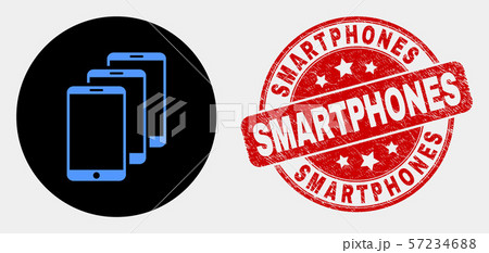 Vector Smartphones Icon and Scratched Smartphones Seal 57234688