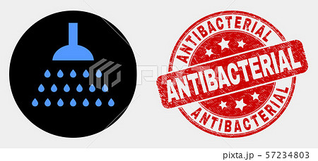 Vector Shower Icon and Distress Antibacterial Seal 57234803