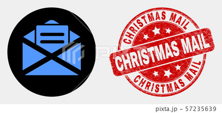Vector Open Mail Icon and Grunge Christmas Mail Stamp Seal 57235639