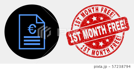 Vector Euro Price Page Icon and Grunge 1St Month Free Exclamation Watermark 57238794