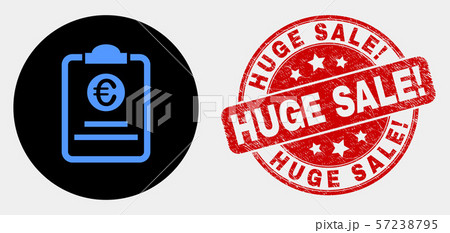 Vector Euro Price Pad Icon and Grunge Huge Sale Exclamation Stamp 57238795
