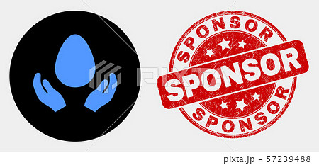 Vector Egg Care Hands Icon and Grunge Sponsor Seal 57239488