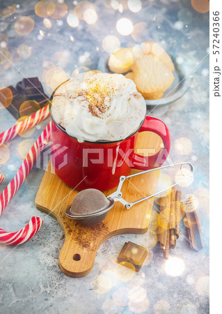 Christmas with hot chocolate, spices, candy cane, 57240366