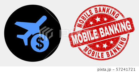 Vector Airplane Price Icon and Grunge Mobile Banking Stamp Seal 57241721