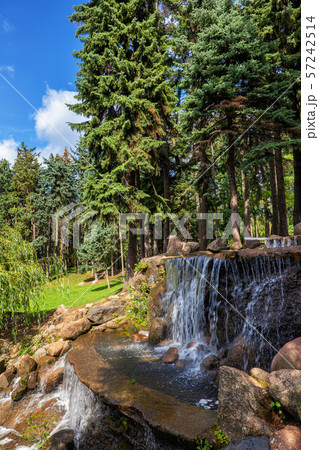 Cascading Waterfall in Landscape Park in Warsaw 57242514