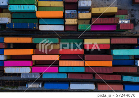 Container vagoons in export and import business and logistics. 57244070