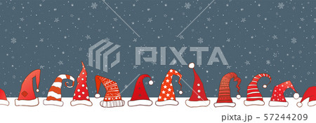 Horizontal seamless pattern with red santa hats. 57244209