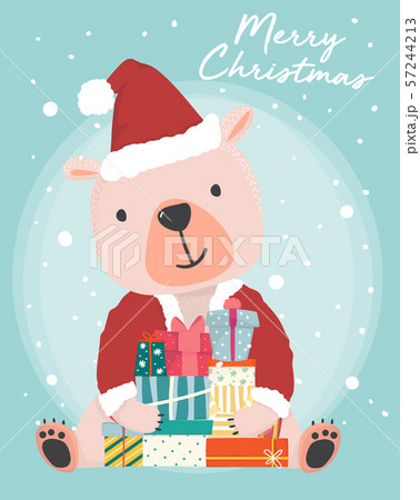 happy cute brown bear wear Santa Claus outfit 57244213