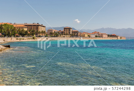 Ajaccio beach cityscape. Corsica island, France. 57244298