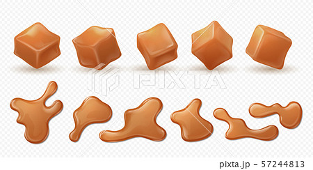 Realistic caramel. 3D milk toffee splash, drips and drops isolated confectionery, sweet candy sauce 57244813