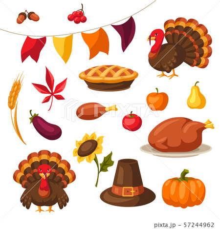 Set of Happy Thanksgiving Day objects and icons. 57244962
