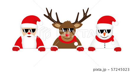 cute reindeer santa claus and snowman cartoon with sunglasses for christmas cute reindeer santa claus and snowman cartoon with sunglasses for christmas 57245023