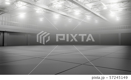 Modern empty dark storehouse with smoke at the end 57245149