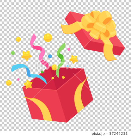 プレゼントの開いた箱 赤 黄色 フラワーリボンのイラスト素材