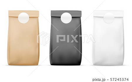Paper packaging food bag. Blank white, brown and black bag. Product container package. Retail meal 57245374