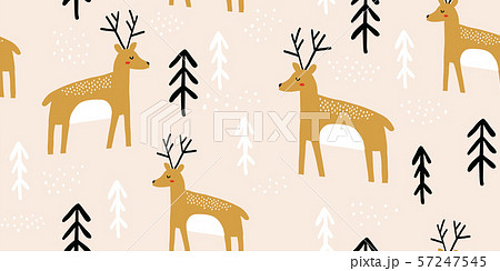 Childish seamless pattern with deers and pines 57247545