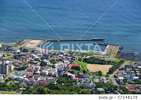 北海道函館市函館山山頂から住吉漁港の風景を撮影の写真素材