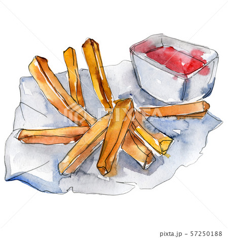 Fast food french fries in a watercolor style set. Aquarelle food illustration for background 57250188