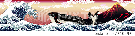 神奈川沖浪裏＆山下白雨　赤富士＆鯨ロングバージョン 57250292
