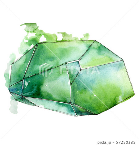 Colorful diamond rock jewelry minerals. Watercolor background set. Isolated crystal illustration 57250335