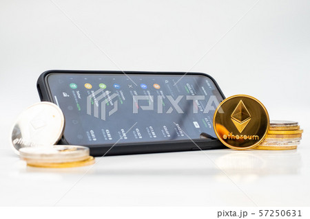 Cryptocurrency stock market app open on a smartphone 57250631